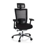 Schwarzer High-End-Bürostuhl NOVA PRO I mit Netzrücken und Fußkreuz mit fünf Rollen von hjh OFFICE – 360-Grad-Ansicht (Frontansicht 20°)