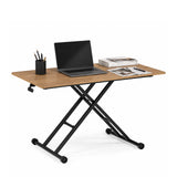 Höhenverstellbarer Schreibtisch Worktime Lift in Eiche und Schwarz mit X-Gestell und Laptop von hjh OFFICE