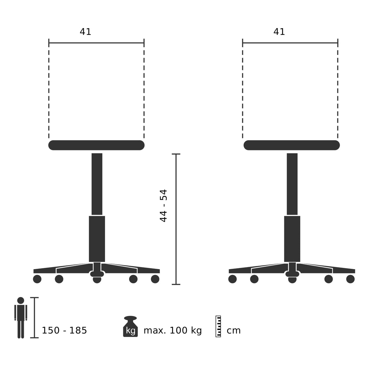 Technische Zeichnung der Stehhilfe SITNESS 20 mit einer Sitzbreite von 41 cm von Topstar