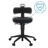 360-Grad-Drehfunktion des Drehhockers TOP WORK FLEX in Schwarz mit Rollenkreuz von hjh OFFICE
