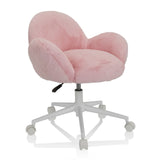 Rosa Kinderdrehstuhl KID TEDDY mit flauschigem Bezug und weißem Fußkreuz mit fünf Rollen von hjh OFFICE – 360-Grad-Ansicht (schräge Frontansicht 40°)