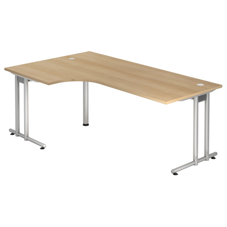 L-förmiger Schreibtisch NANO 82 S in Eiche-Optik mit silbernem Gestell von hjh OFFICE PRO
