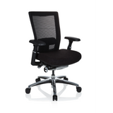 Schwarzer High-End-Bürostuhl NOVA PRO ALU mit Netzrücken und Fußkreuz mit fünf Rollen von hjh OFFICE – 360-Grad-Ansicht (schräge Frontansicht 40°)