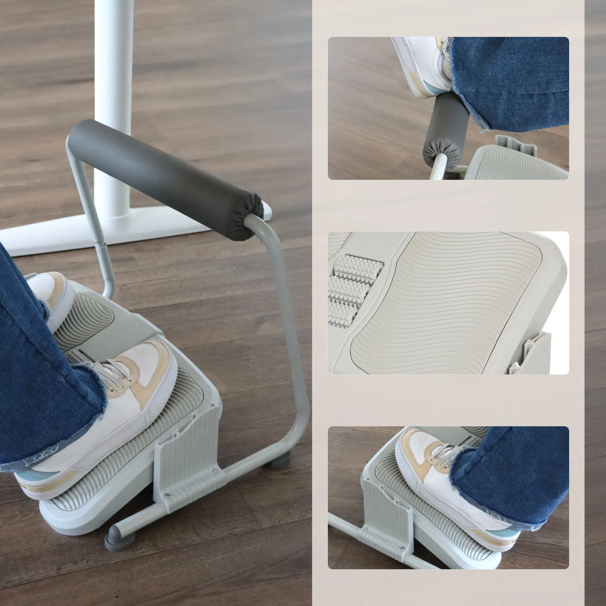 Fußablage PODI FMW in Lichtgrau mit rutschfestem Profil und einer gepolsterten Massagerolle von hjh OFFICE