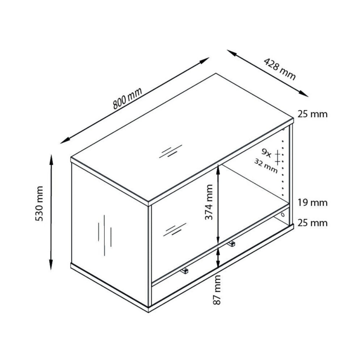 Technische Zeichnung des Standcontainers SIGNA SCA1 mit 800 × 428 mm von hjh OFFICE PRO