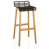 Barhocker LONSO W mit schwarzer Sitzschale und Gestell aus Eichenholz von hjh OFFICE – 360-Grad-Ansicht (Frontansicht 15°)