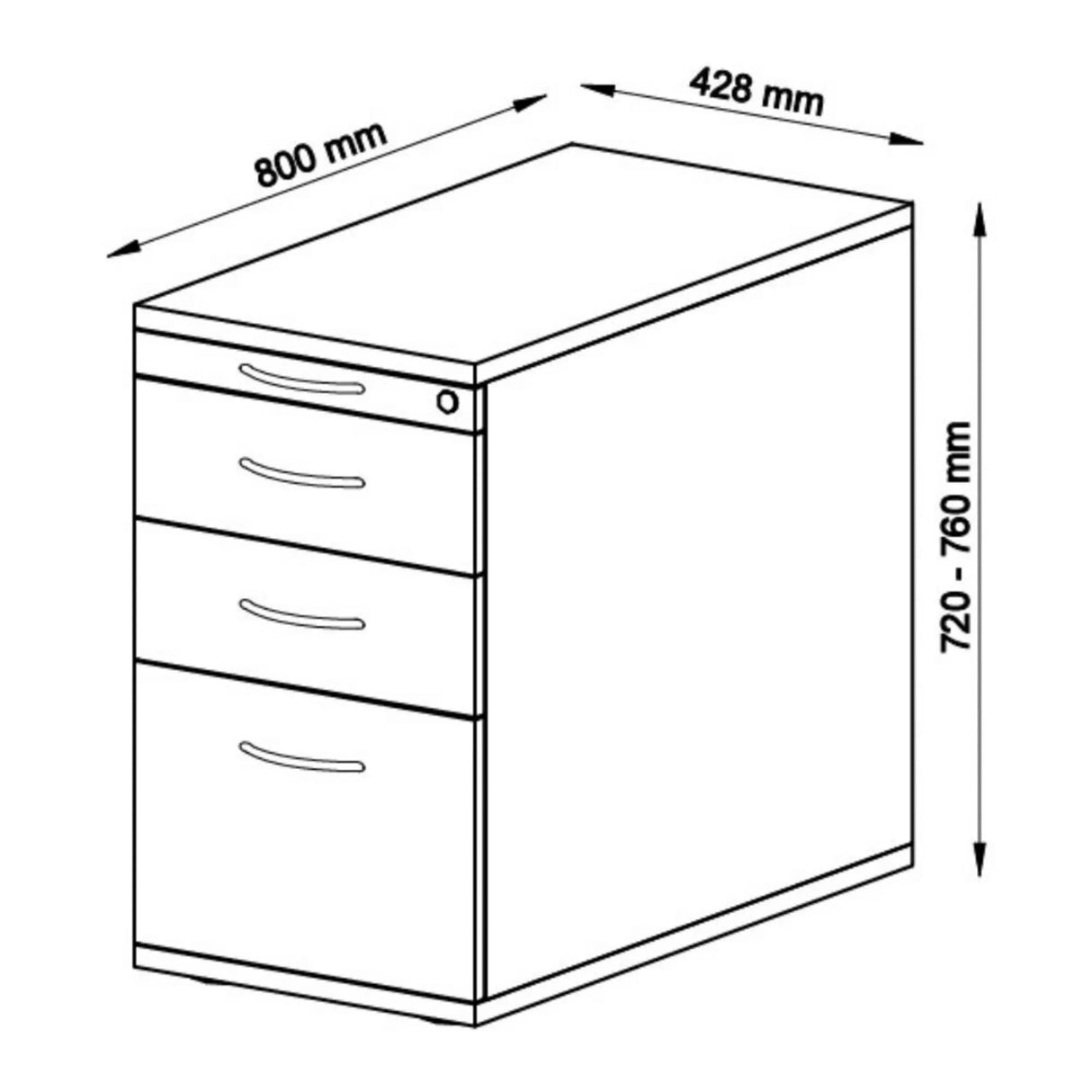 Technische Zeichnung des Standcontainers SIGNA SC40 mit 800 × 428 mm von hjh OFFICE PRO