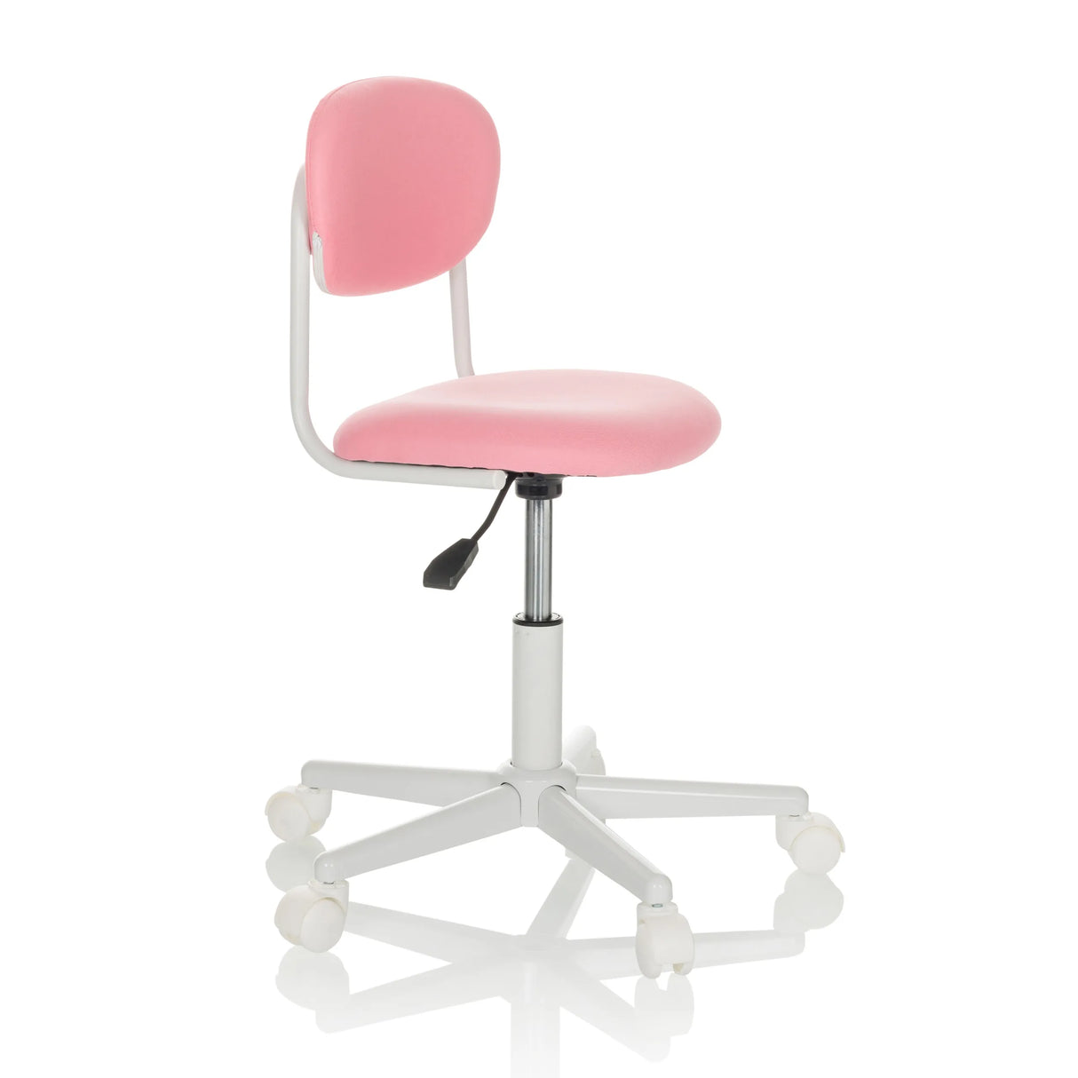 Rosa Kinderdrehstuhl KIDDY BASE I mit Fußkreuz und fünf Rollen von hjh OFFICE – 360-Grad-Ansicht (schräge Frontansicht 60°)