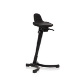Schwarze Stehhilfe TOP WORK 34 mit Sitzfläche, Rückenlehne und vierfußigem Standfuß von hjh OFFICE – 360-Grad-Ansicht (schräge Frontansicht 40°)