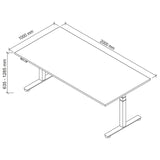 Technische Zeichnung des Schreibtischs XDSM 2E S mit 2000 × 1000 mm von hjh OFFICE PRO