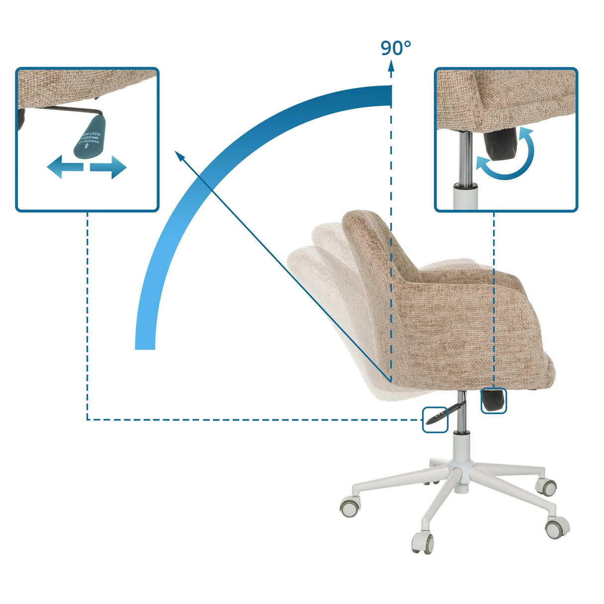 Höhenverstellung und 90 Grad Drehbarkeit des Home-Office-Bürostuhls SOLAO HOME von hjh LIVING