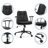 Schwarzer Home-Office-Bürostuhl SMALLO mit Detailansichten von Rückenlehne, Armlehnen und Rollen von hjh OFFICE