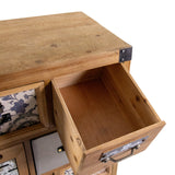 Geöffneter Schubladenraum des Sideboards CONTINENTO S aus dunkelbraunem Holz mit Metallgriff von hjh LIVING
