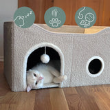 Beige Katzenhöhle PAWY EB mit rundem Eingang und Spielball von hjh LIVING