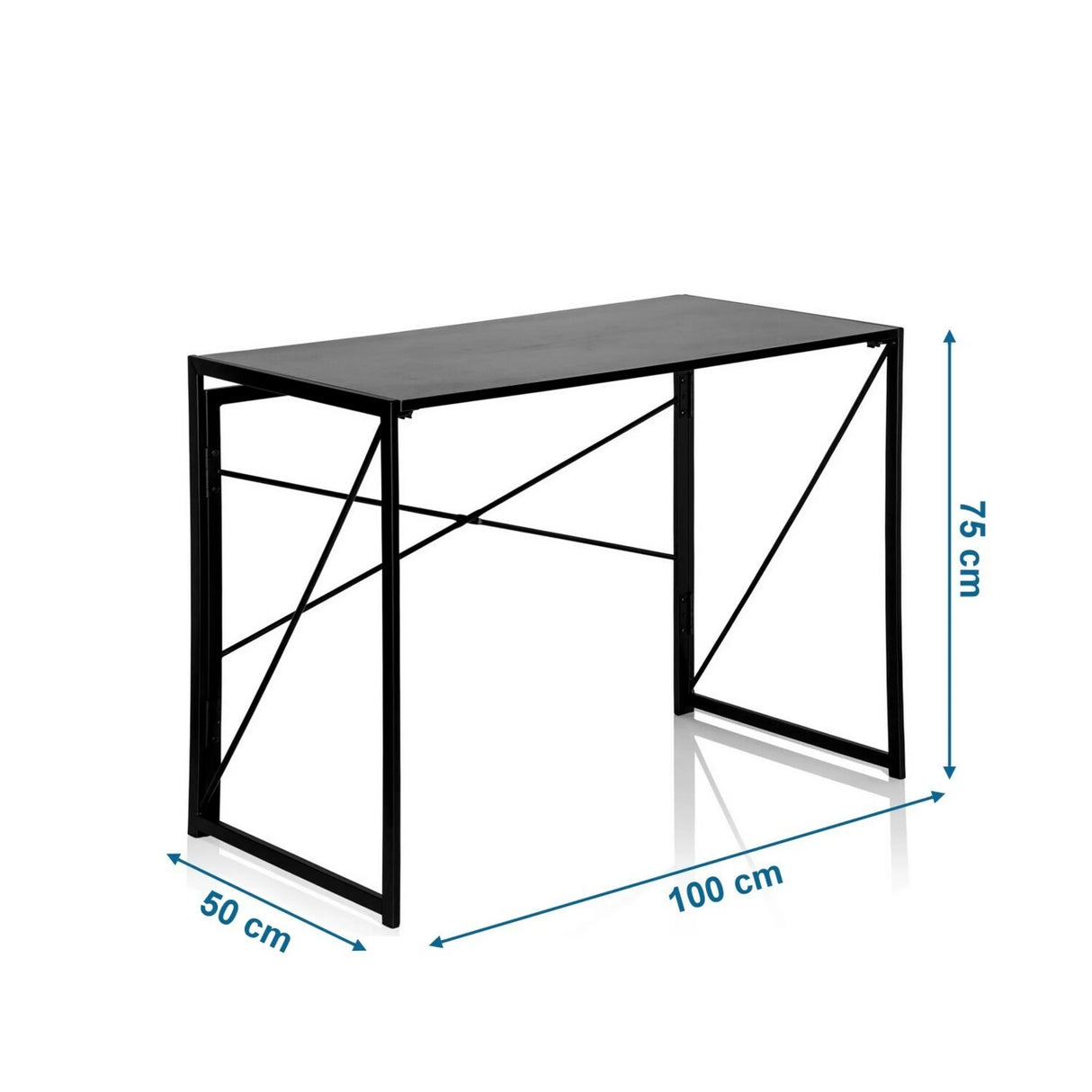 Maßansicht des Klappschreibtischs EASY UP MULTI mit 100 × 50 cm und einer Höhe von 75 cm von hjh OFFICE
