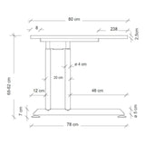 Maßzeichnung des höhenverstellbaren Schreibtischs ZENO 8 S mit einer Breite von 80 cm und Höhe 68-82 cm von hjh OFFICE PRO