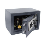 Geöffneter Tresor Safe Compact Basic in Anthrazit mit digitalem Zahlenschloss und Inhalt von hjh OFFICE