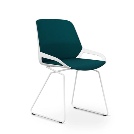 Besucherstuhl AERIS NUMO COMFORT W mit petrolblauem Stoffbezug und weißem Gestell von Aeris - Impulsmöbel