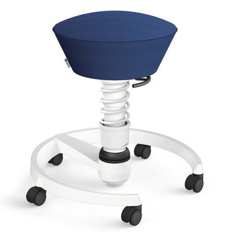 Swopper AERIS SWOPPER MIT ROLLEN mit blauem Sitzbezug und weißem Gestell auf Rollen von Aeris - Impulsmöbel