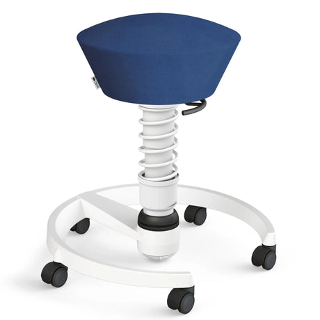 Swopper AERIS SWOPPER MIT ROLLEN mit blauem Sitzpolster und weißem Gestell auf fünf Rollen von Aeris - Impulsmöbel