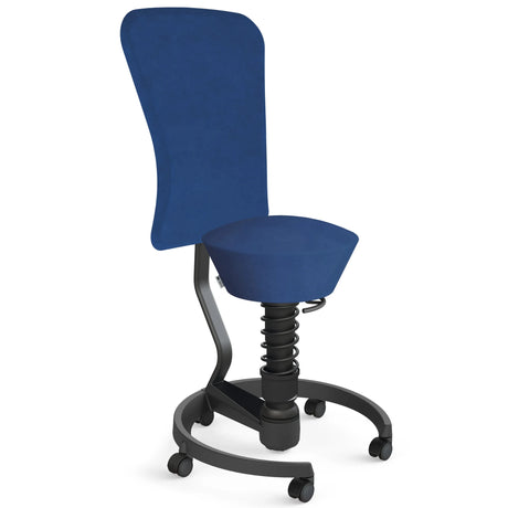 Swopper AERIS SWOPPER MIT ROLLEN UND LEHNE mit blauem Mikrofaserbezug und schwarzem Fußkreuz von Aeris - Impulsmöbel