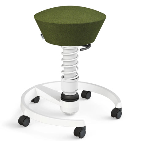 Sitzhocker AERIS SWOPPER MIT ROLLEN mit grün meliertem Bezug, weißem Federgestell und Rollenkreuz von Aeris - Impulsmöbel