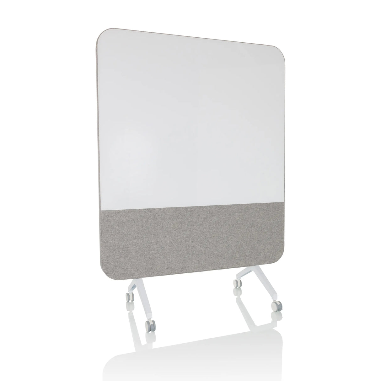 Graues Whiteboard VISION BOARD mit weißer Schreibfläche und Rollen von hjh OFFICE – 360-Grad-Ansicht (Frontansicht 15°)