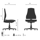 Technische Zeichnung des Kinderdrehstuhls KID YU 200 mit einer Breite von 46 cm von hjh OFFICE