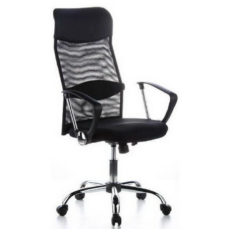 Schwarzer Home-Office-Chefsessel ARIA HIGH mit Netzrückenlehne und Armlehnen von hjh OFFICE