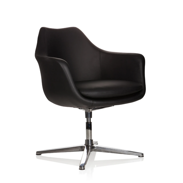 Schwarzer Loungesessel ARTEMIA mit Lederbezug und viersternförmigem Metallfuß von hjh OFFICE