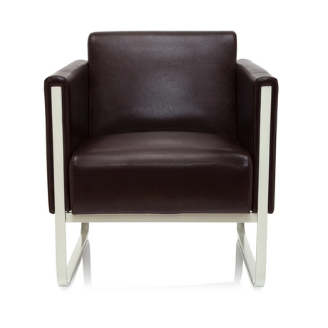 Brauner Polstersessel ARUBA mit Lederbezug und weißem Metallgestell von hjh OFFICE