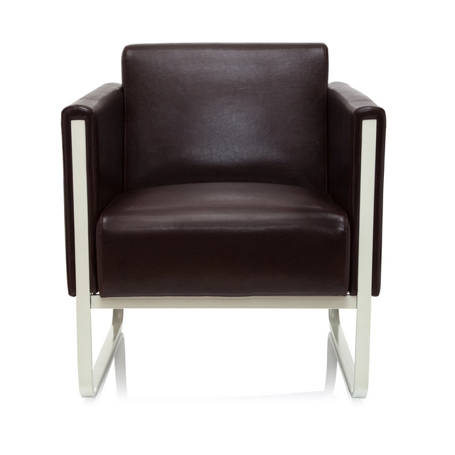 Brauner Polstersessel ARUBA mit Lederbezug und weißem Metallgestell von hjh OFFICE