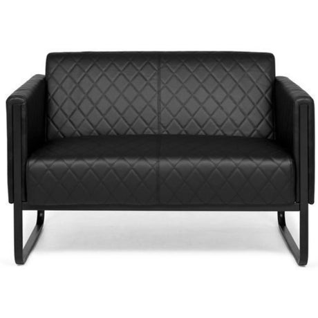 Schwarzes Loungesofa ARUBA BLACK als Zwei-Sitzer mit Rautensteppung und Kufenfüßen von hjh OFFICE
