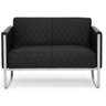 Schwarzes Loungesofa ARUBA STEP als Zwei-Sitzer mit Rautensteppung und silbernem Metallgestell von hjh OFFICE