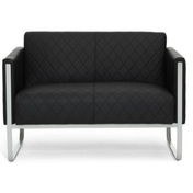 Schwarzes Loungesofa ARUBA STEP als Zwei-Sitzer mit Rautensteppung und silbernem Metallgestell von hjh OFFICE