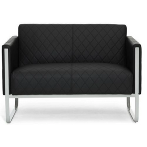 Schwarzes Loungesofa ARUBA STEP als Zwei-Sitzer mit Rautensteppung und silbernem Metallgestell von hjh OFFICE