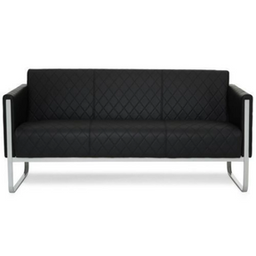 Schwarzes Loungesofa ARUBA STEP als Drei-Sitzer mit Rautensteppung und silbernem Metallgestell von hjh OFFICE