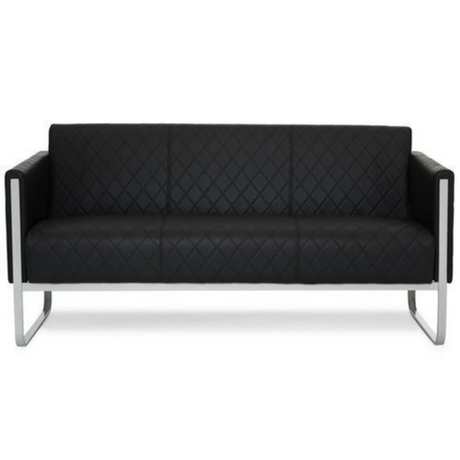 Schwarzes Loungesofa ARUBA STEP als Drei-Sitzer mit Rautensteppung und silbernem Metallgestell von hjh OFFICE