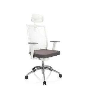 Profi-Bürostuhl ASPEN WHITE PRO in Grau und Weiß mit Netzrücken und Kopfstütze von hjh OFFICE