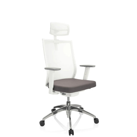 Profi-Bürostuhl ASPEN WHITE PRO in Grau und Weiß mit Netzrücken und Kopfstütze von hjh OFFICE