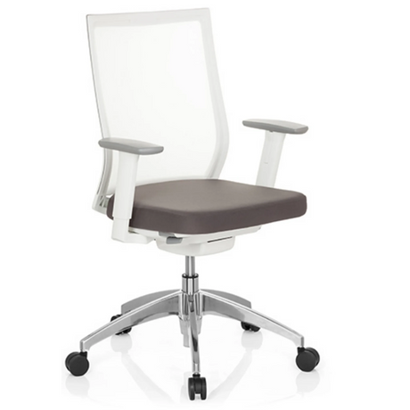 Profi-Bürostuhl ASPEN WHITE in Grau und Weiß mit Netzrücken und glänzendem Fußkreuz von hjh OFFICE