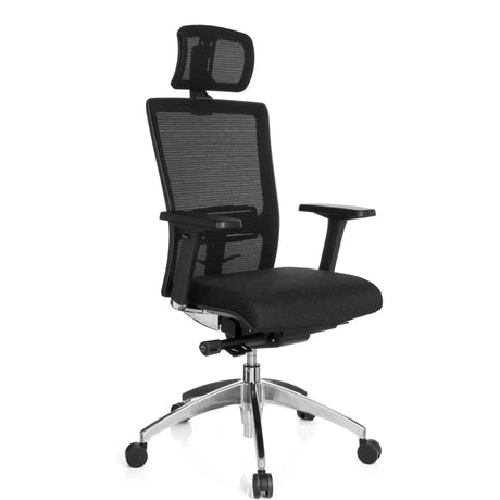 Profi-Bürostuhl ASTRA LUX mit schwarzem Netzbezug, Stoffsitz und Kopfstütze von hjh OFFICE