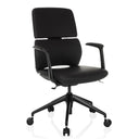 Schwarzer Profi-Bürostuhl ATMOS DESIGNER mit Lederbezug, Armlehnen und fünf Rollen von hjh OFFICE