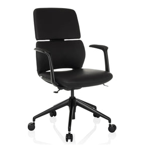 Schwarzer Profi-Bürostuhl ATMOS DESIGNER mit Lederbezug, Armlehnen und fünf Rollen von hjh OFFICE