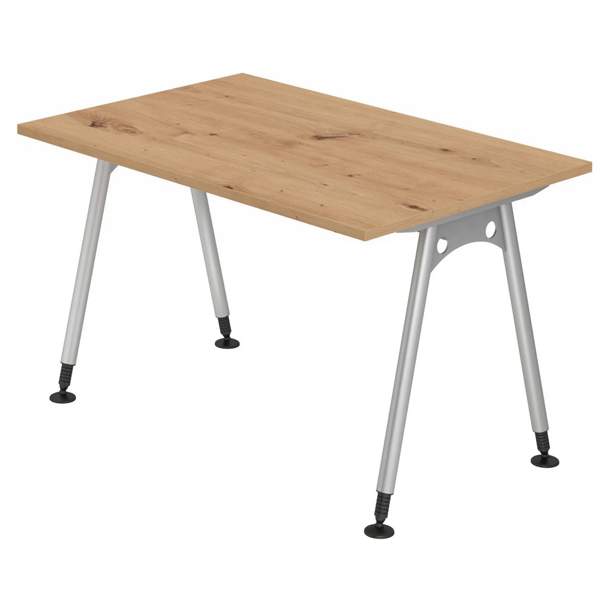 Höhenverstellbarer Schreibtisch ATOS 12 S in Asteiche mit silberfarbenem Metallgestell von hjh OFFICE PRO
