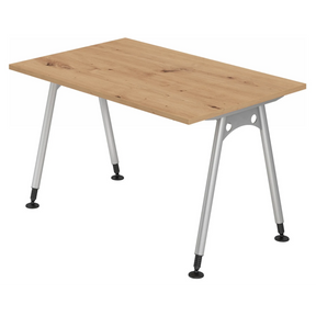 Höhenverstellbarer Schreibtisch ATOS 12 S in Asteiche mit silberfarbenem Metallgestell von hjh OFFICE PRO