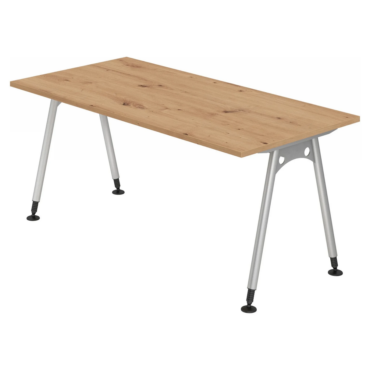 Höhenverstellbarer Schreibtisch ATOS 16 S in Asteiche mit silbernen Beinen von hjh OFFICE PRO