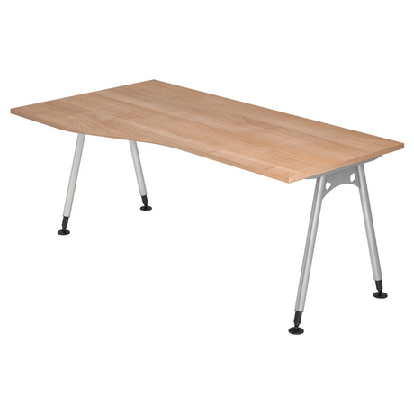 Schreibtisch ATOS 18 S mit Nussbaum-Holzplatte und silberfarbenen Metallbeinen von hjh OFFICE PRO