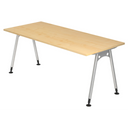 Höhenverstellbarer Schreibtisch ATOS 19 S in Ahorn-Optik mit silbernen Metallbeinen von hjh OFFICE PRO