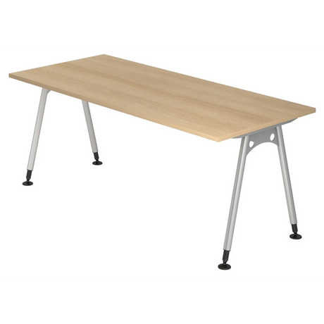 Schreibtisch ATOS 19 S in Eiche-Optik mit silberfarbenen Metallbeinen von hjh OFFICE PRO